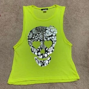 Neon Foil Skull Drop Arm Hole Tank Top